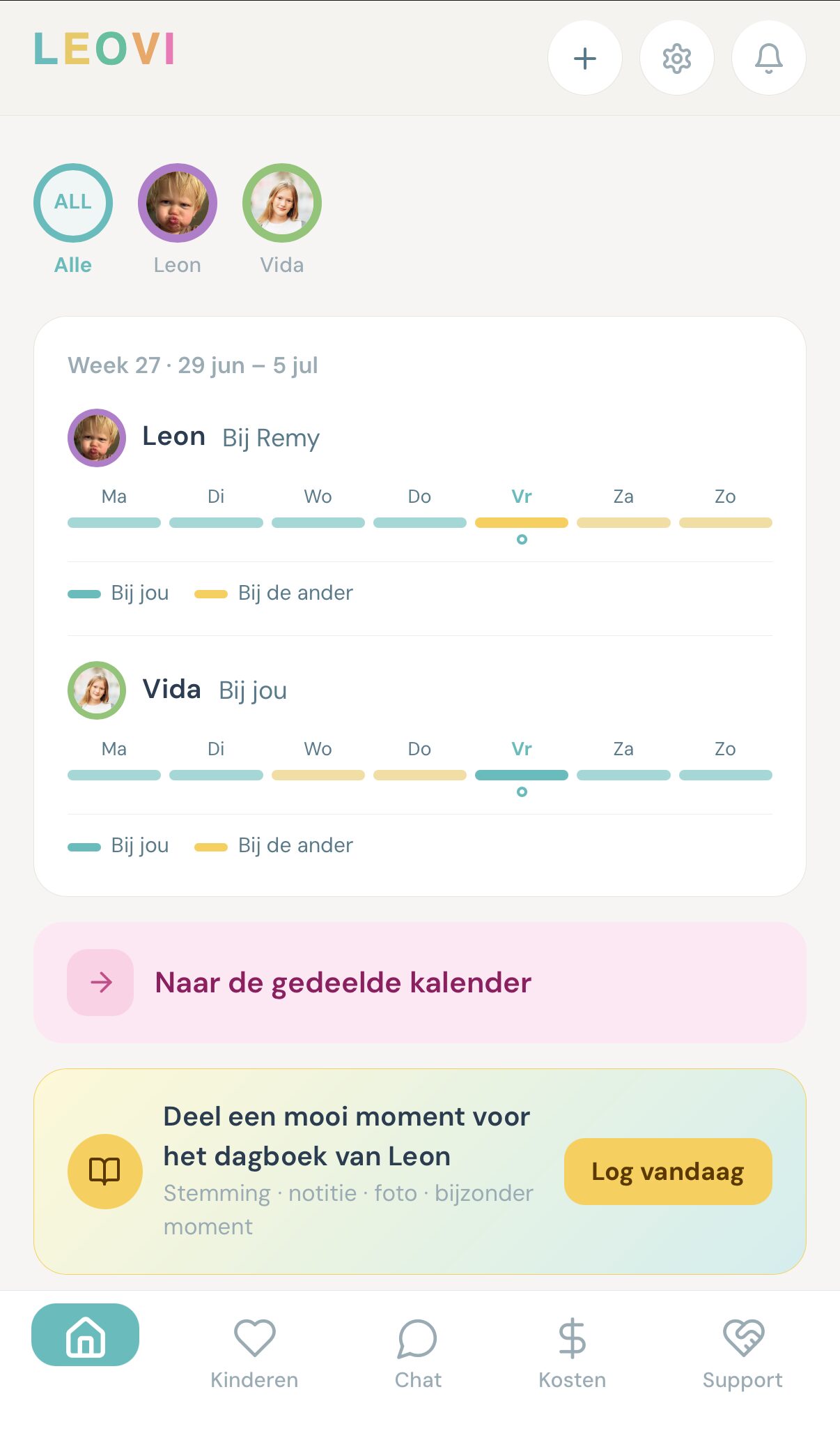 LEOVI weekschema: wie is waar deze week, bij jou of bij de ander