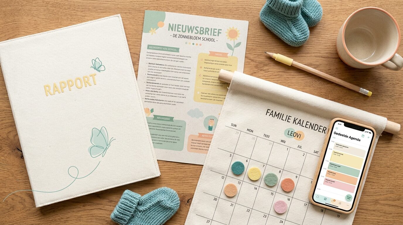 De gedeelde kalender in de LEOVI-app met schoolafspraken en events voor beide huizen